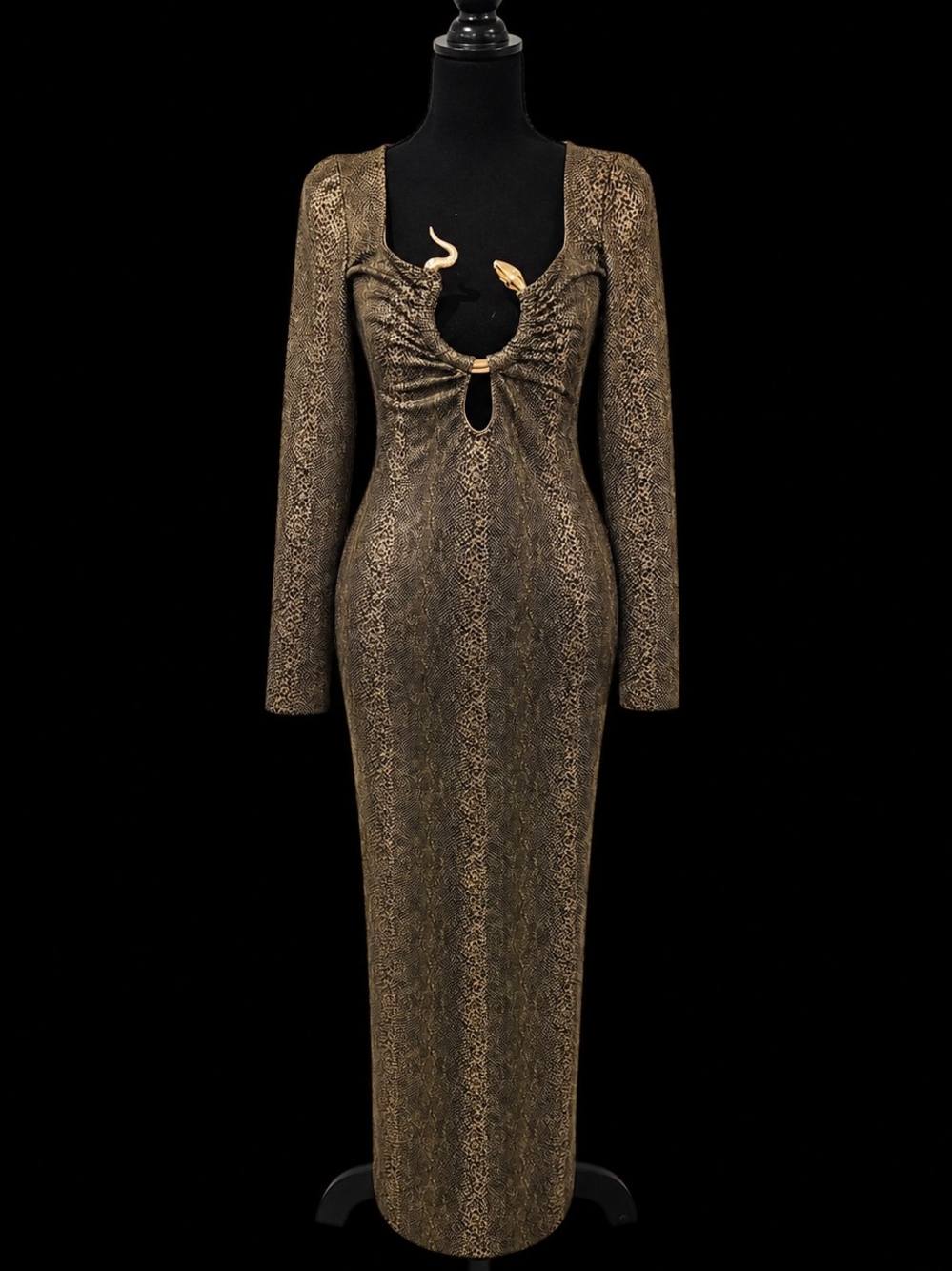 Metallic Gold Long Sleeve Maxi Dress with Keyhole Detail